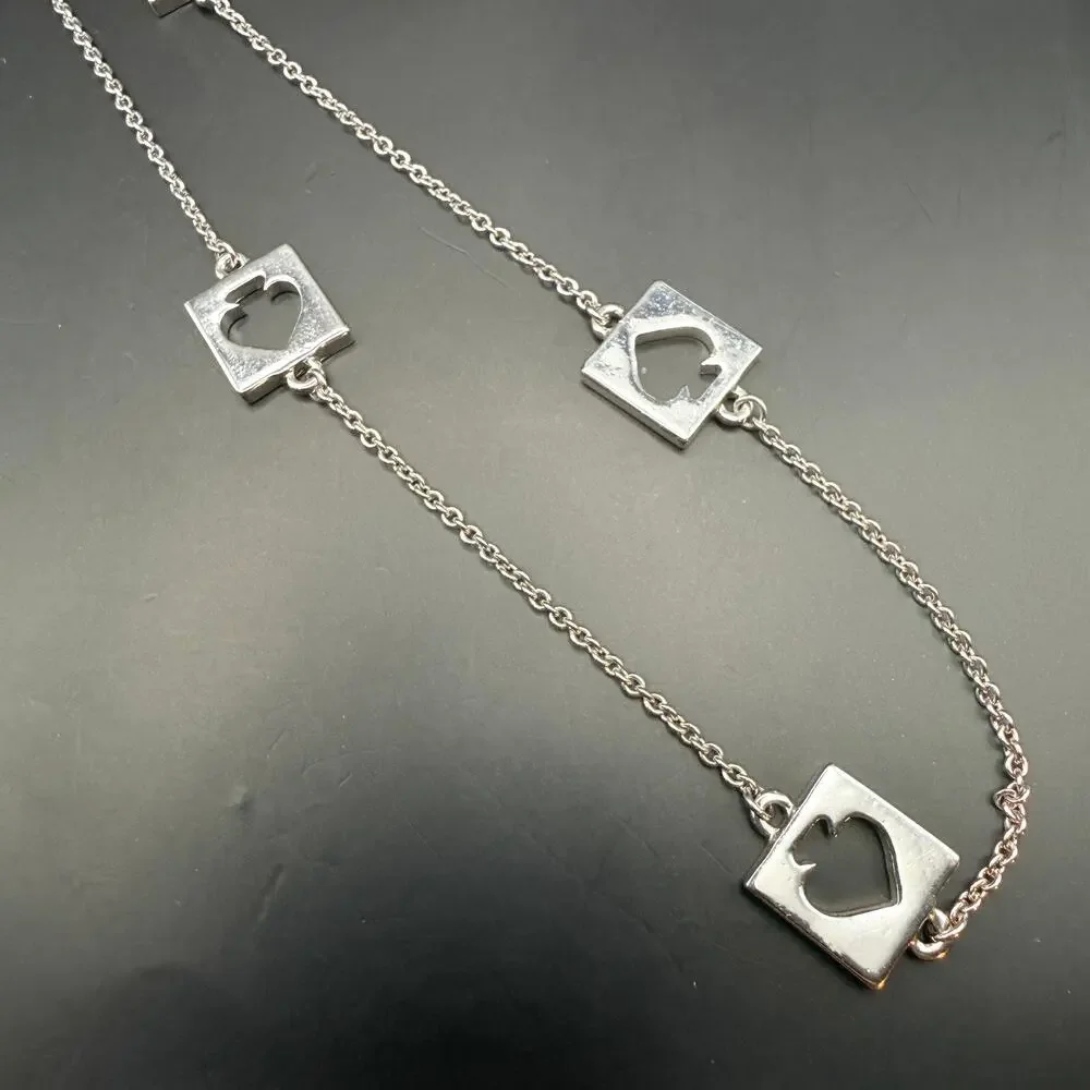 Kate Spade Hole Punch Square Logo Silver Tone Flapper Opera Station Necklace 32